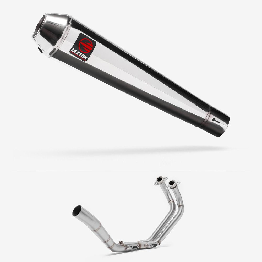 Lextek Polished Stainless Steel AC1 Classic Exhaust System 350mm for Yamaha YZF R3/MT-03 (15-24)