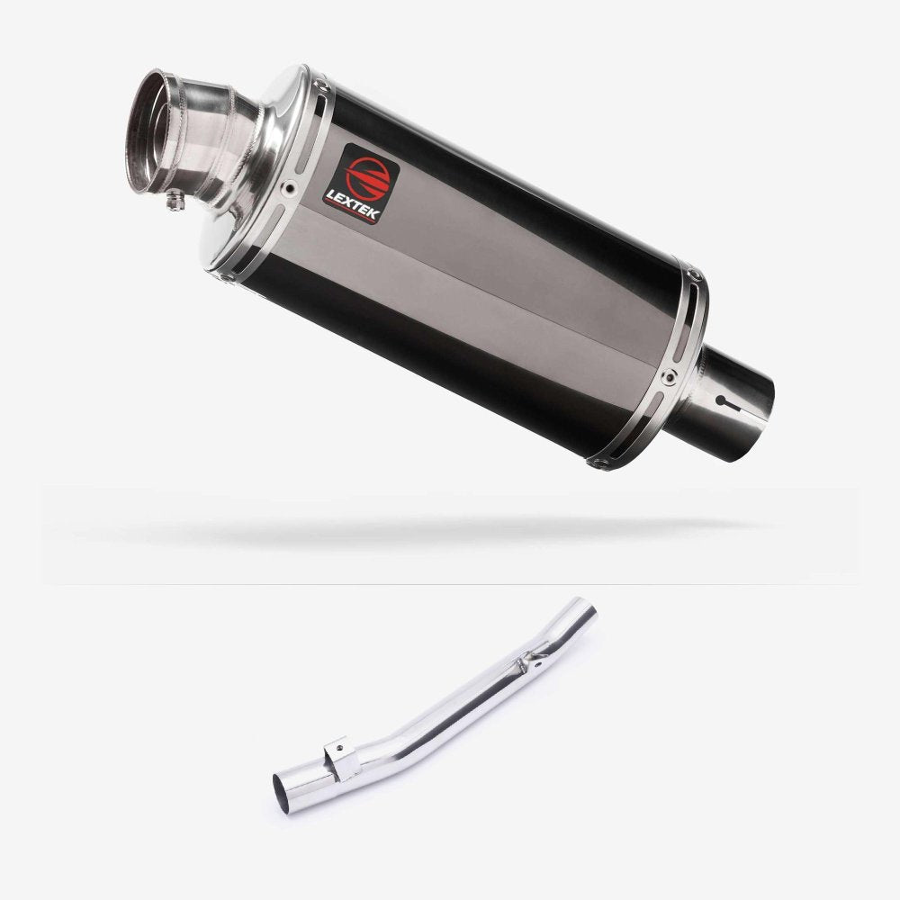 Lextek OP16 Dark Tint Stainless Exhaust 250mm with Link Pipe for Suzuki GSF650 Oil Cooled (05-06)