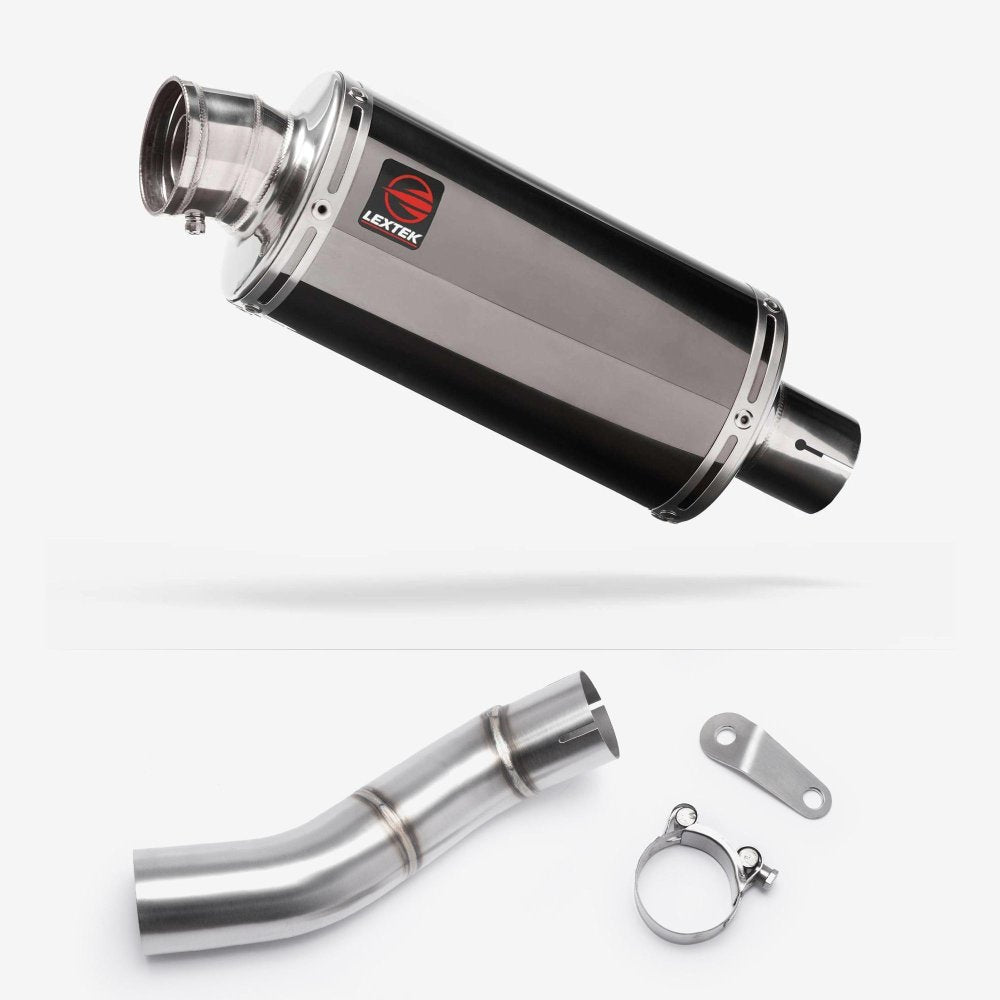 Lextek OP16 Dark Tint Stainless Exhaust 250mm with Link Pipe for Triumph Street Triple 765 (17-23)