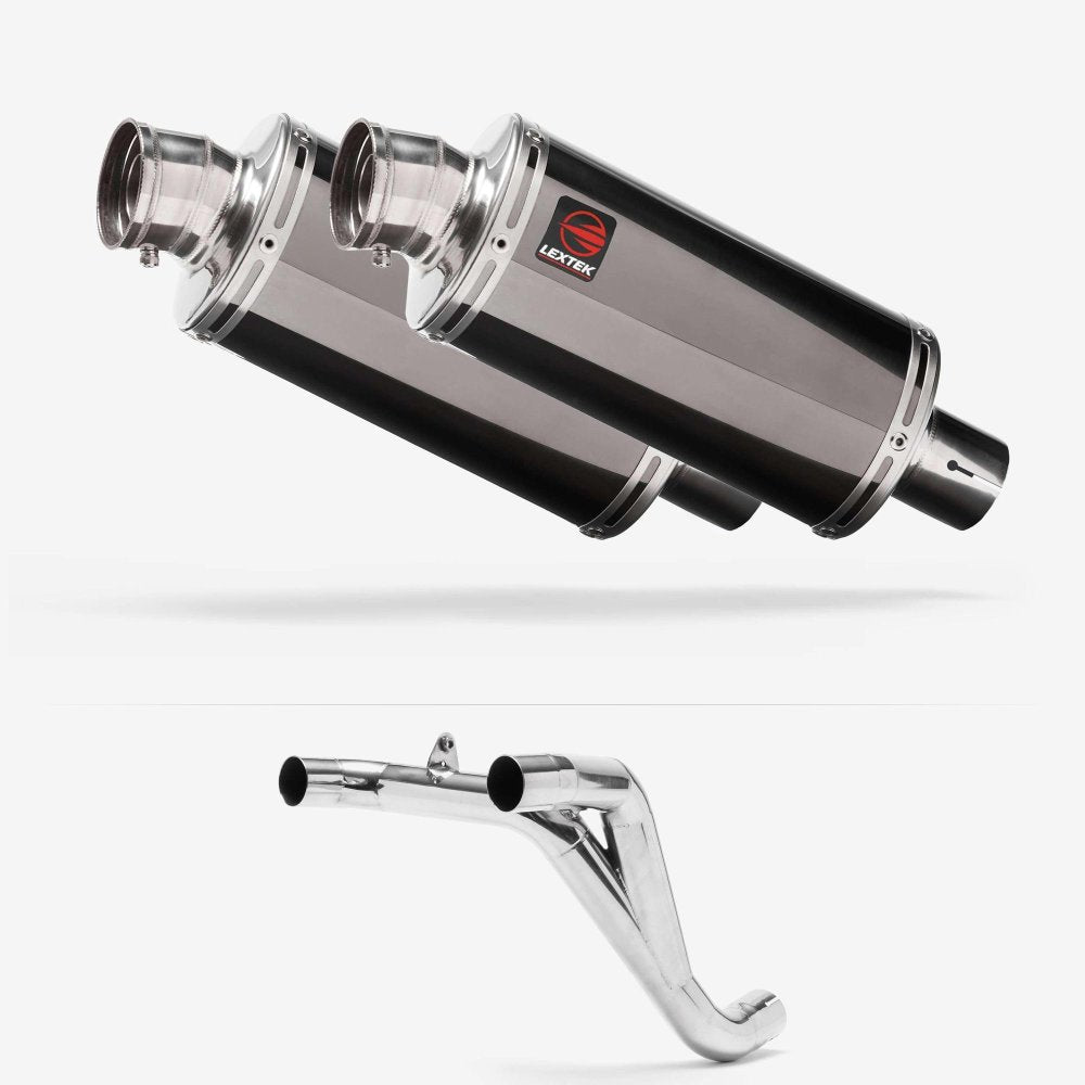 Lextek OP16 Dark Tint Stainless Exhaust 250mm Twin Underseat with Link Pipe
