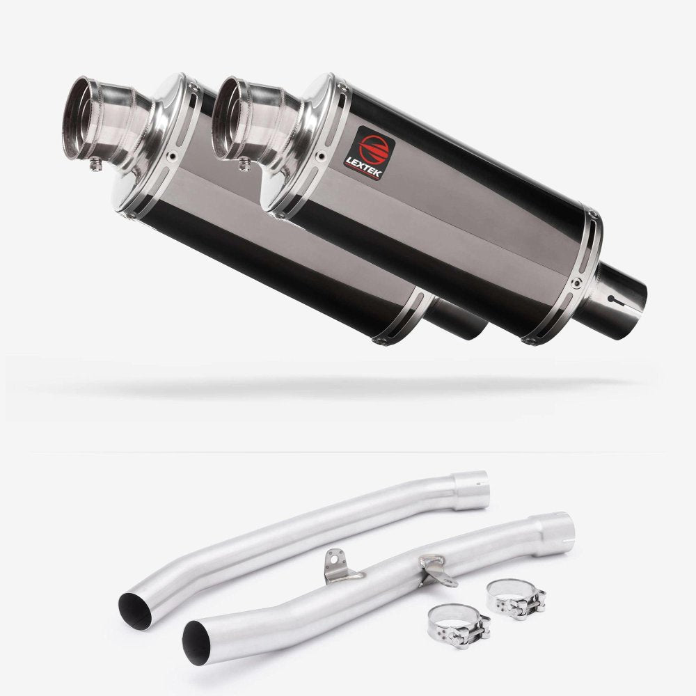 Lextek OP16 Dark Tint Stainless Exhaust 250mm with Link Pipes for Kawasaki ZZR1400 (08-11)