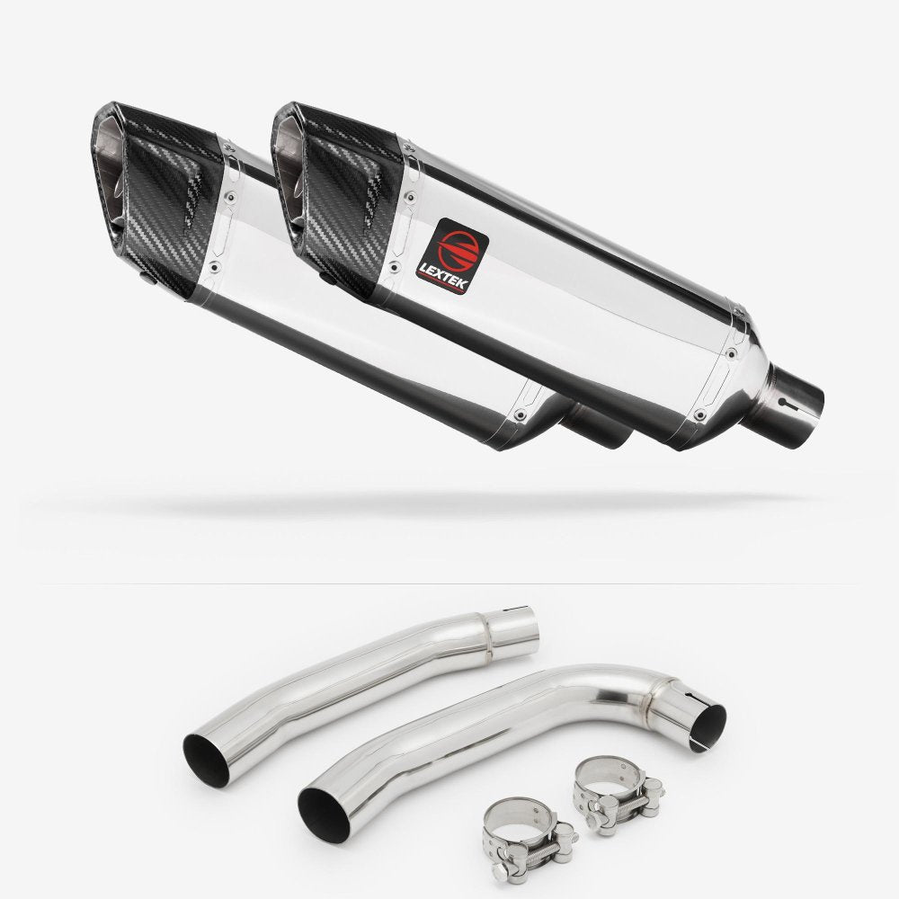 Lextek Stainless Steel SP4 Polished Exhaust 300mm with Link Pipe for Honda VTR 1000 (97-05)