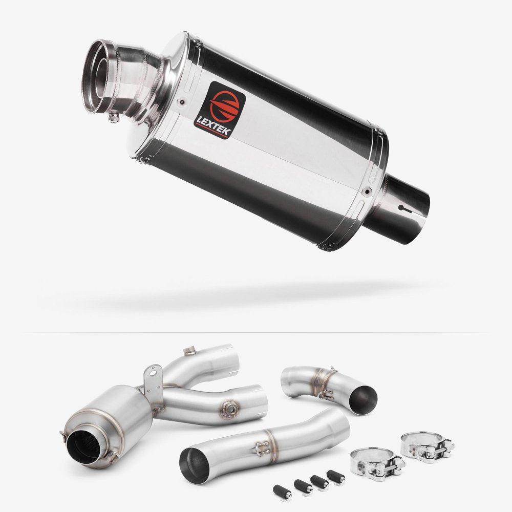 Lextek Polished Stainless Steel OP4 Exhaust 200mm with Link Pipe for Yamaha MT-10 (16-24)